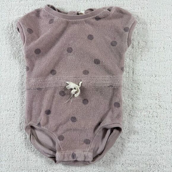 Quincy Mae Terrycloth Purple Polka Dot Romper - US 3-6 Months - Picture 1 of 5